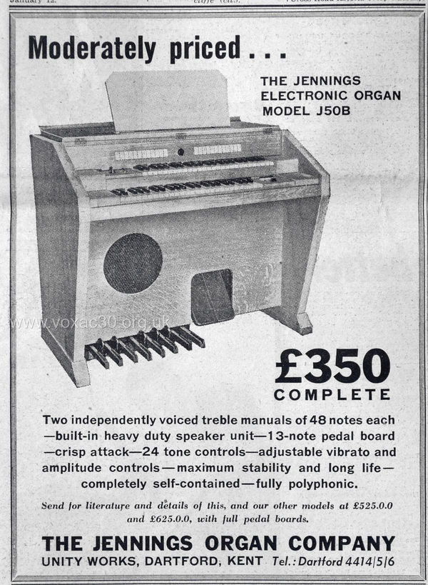 The new Jennings J50B organ, December 1954