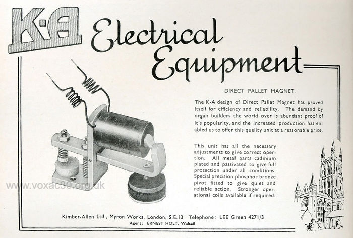 Kimber Allen advertisement, organ contacts