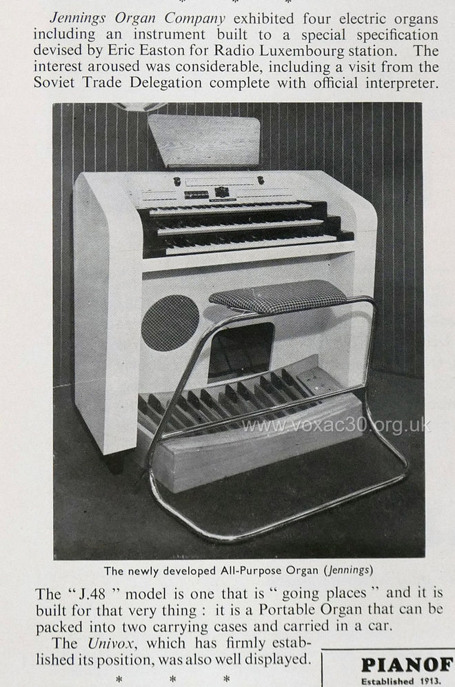 A Jennings organ for Eric Easton, British Industries Fair, May 1955