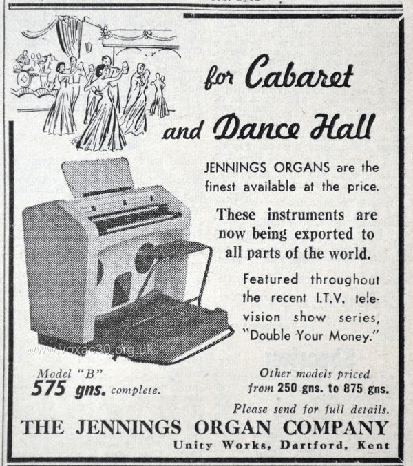 The Jennings Organ Company, Melody Maker magazine, September 1956