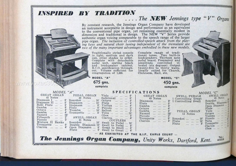 The Jennings Organ Company at the British Industries Fair, 1956