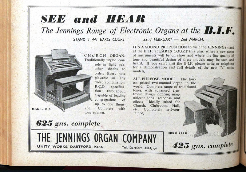 The Jennings Organ Company at the British Industries Fair, 1956