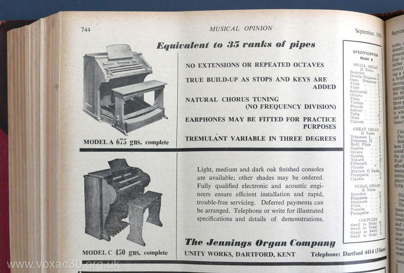 The Jennings Organ Company, Musical Opinion magazine, September 1956