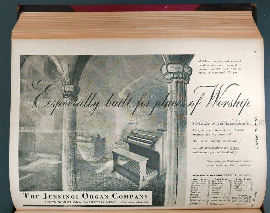 The Jennings Organ Company, November 1957
