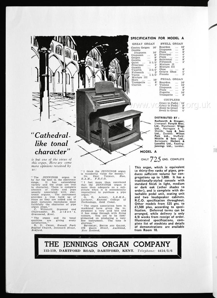 The Jennings Organ Company, January 1957