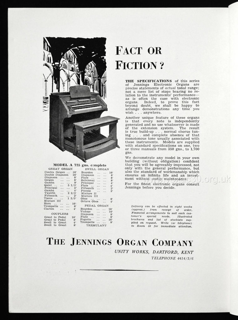 The Jennings Organ Company, July 1957