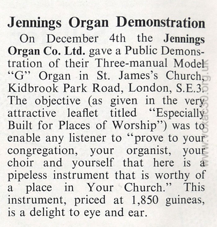 Jennings organ demonstration, December 1958