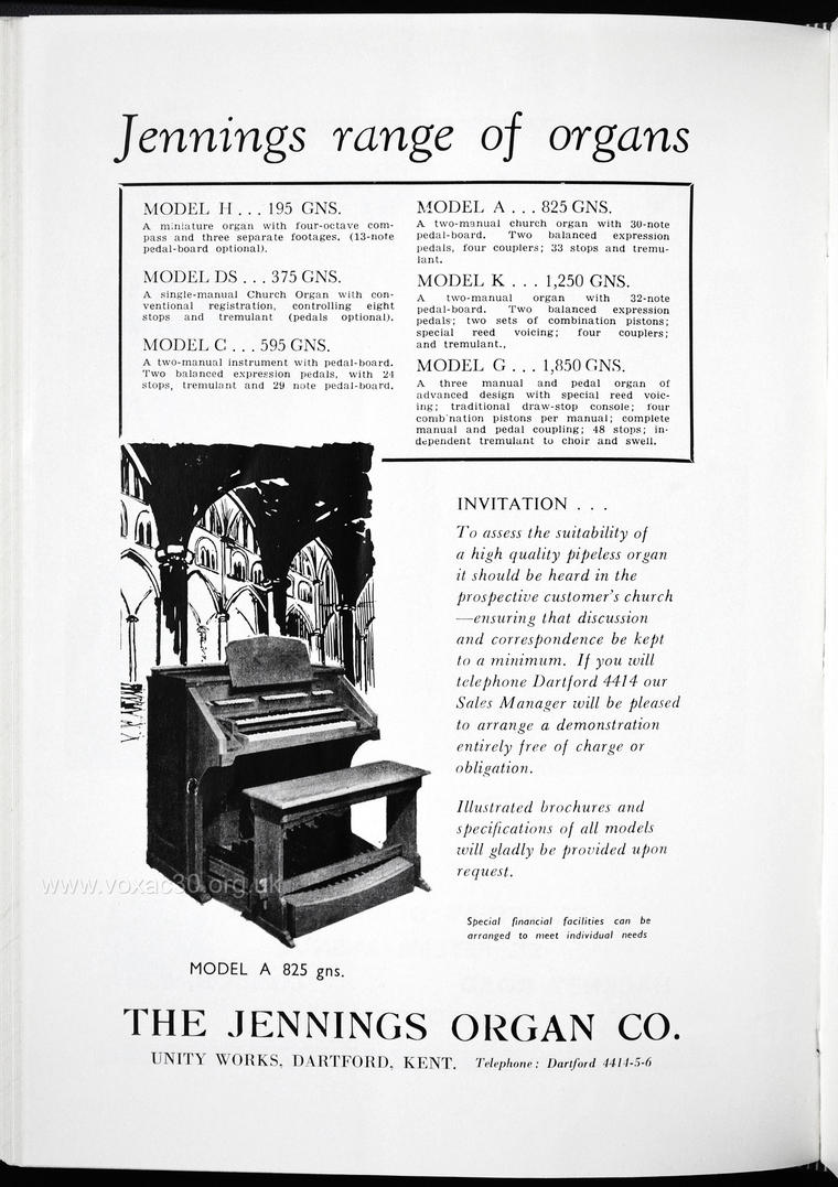 The Organ, October 1958.  The Jennings Organ Company electronic organs