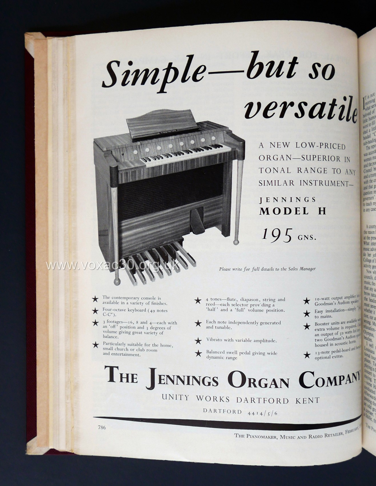 Jennings Model H organ, February 1958