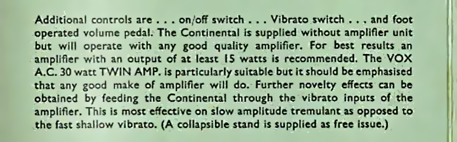 Early Vox Continental brochure