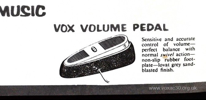 Vox volume pedal, advertised late 1962