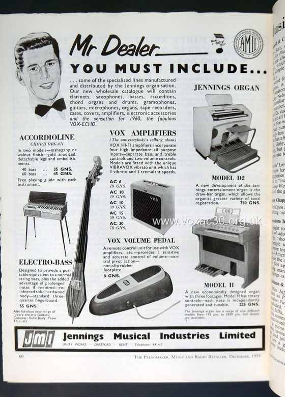 Vox volume pedal, advertised December 1959